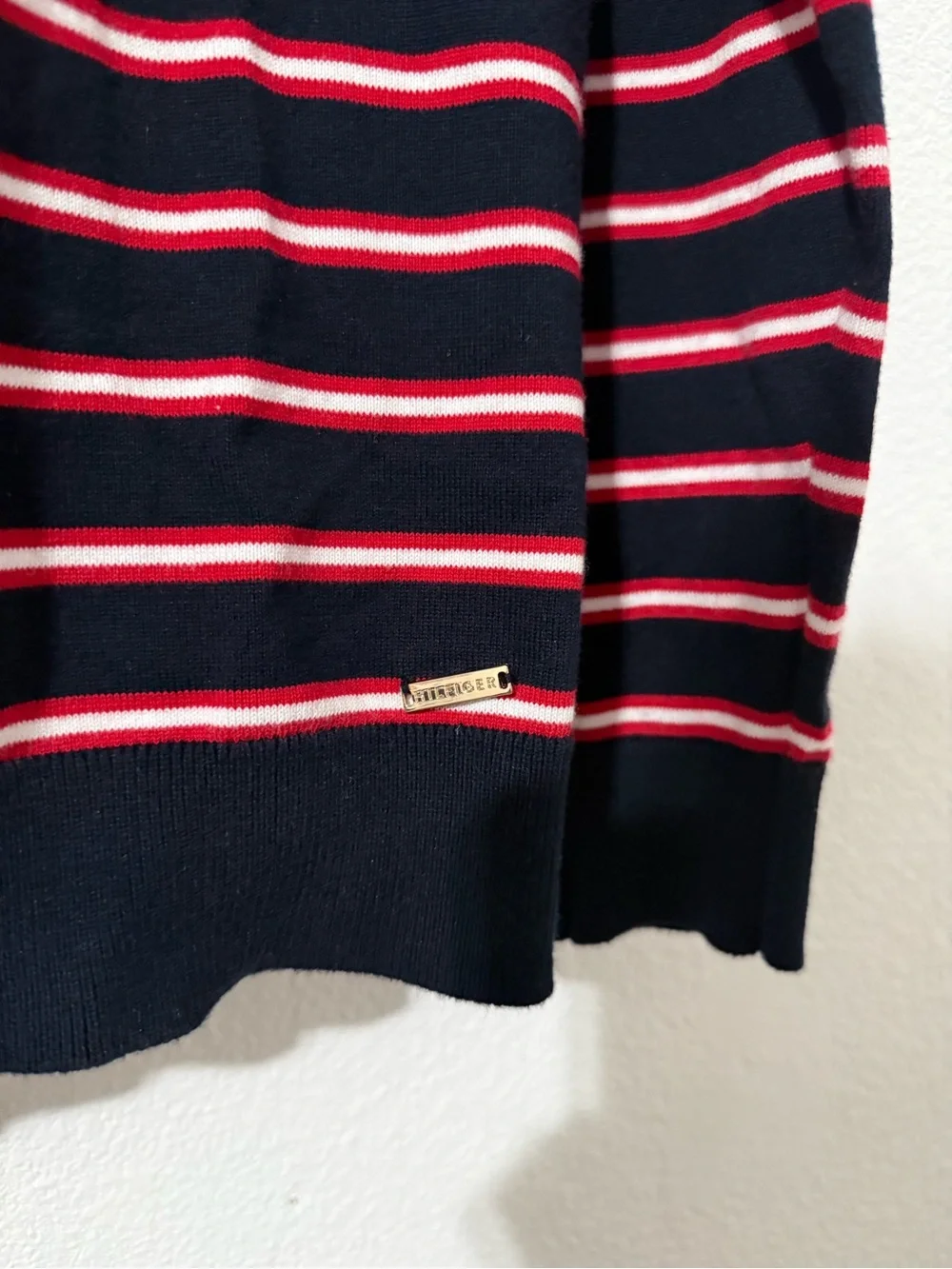 Tommy Hilfiger Turtleneck Sweater Navy Red White Striped Size S - Picture 4 of 6